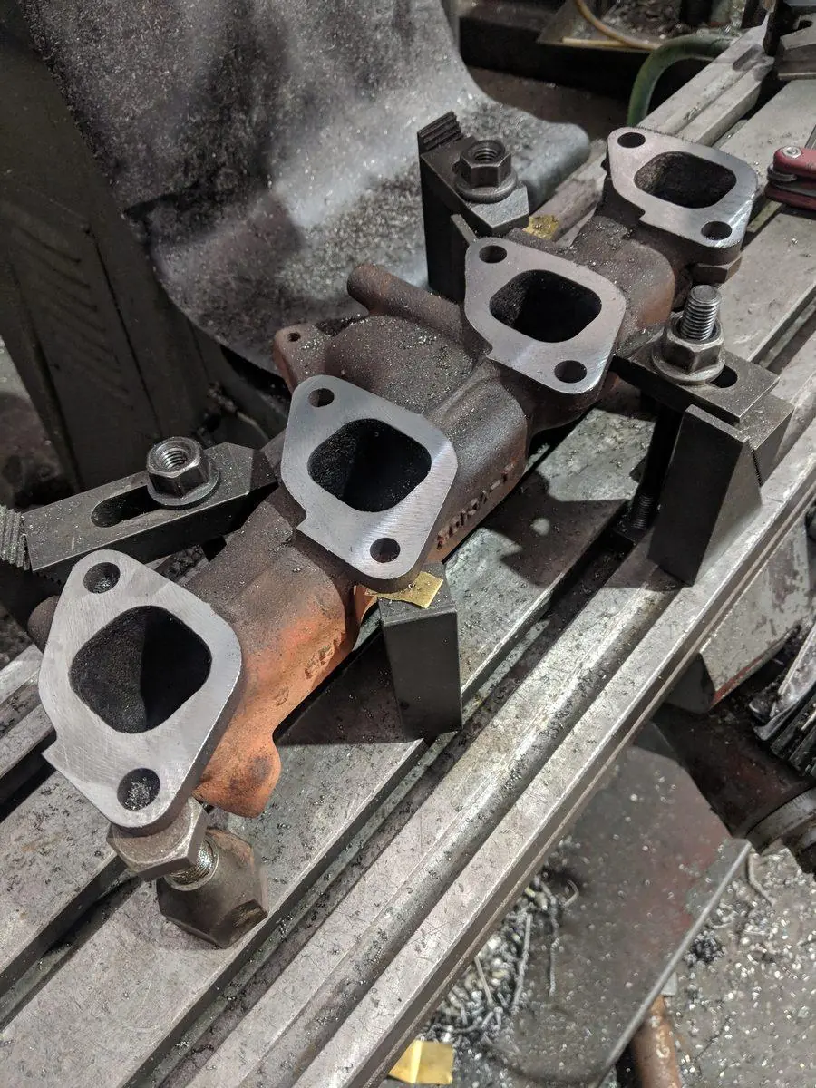 A cast manifold and flanges in for repair work