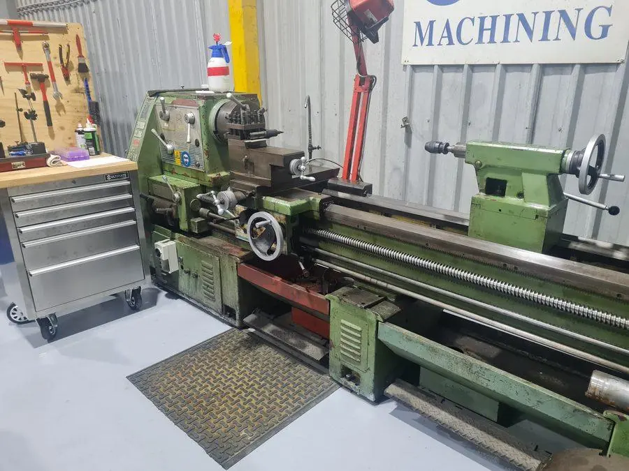 A manual centre lathe in the Port Stephens Machining workshop