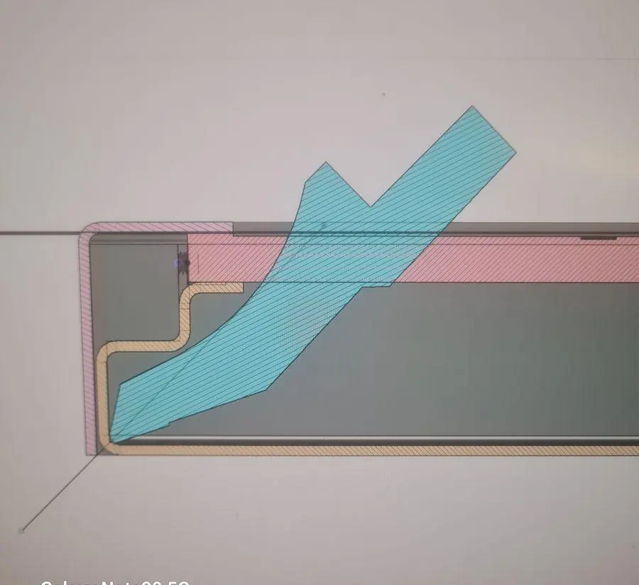 A cross-section of a part being designed in CAD before it is machined