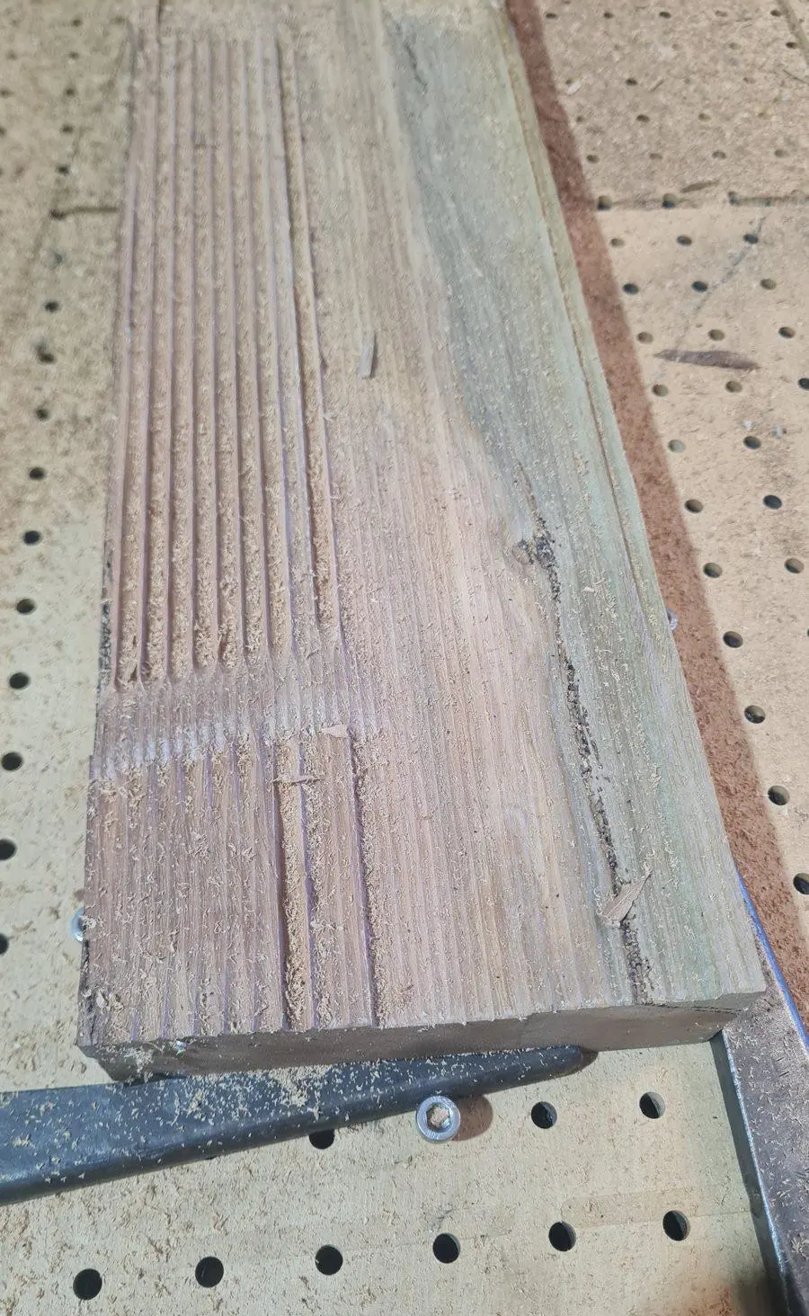 A machined finish on hardwood before sanding